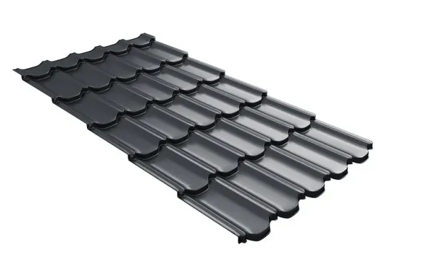 Металлочерепица квинта плюс с 3D резом 0,5 PurLite Мatt RAL 7024 мокрый асфальт купить в Кургане